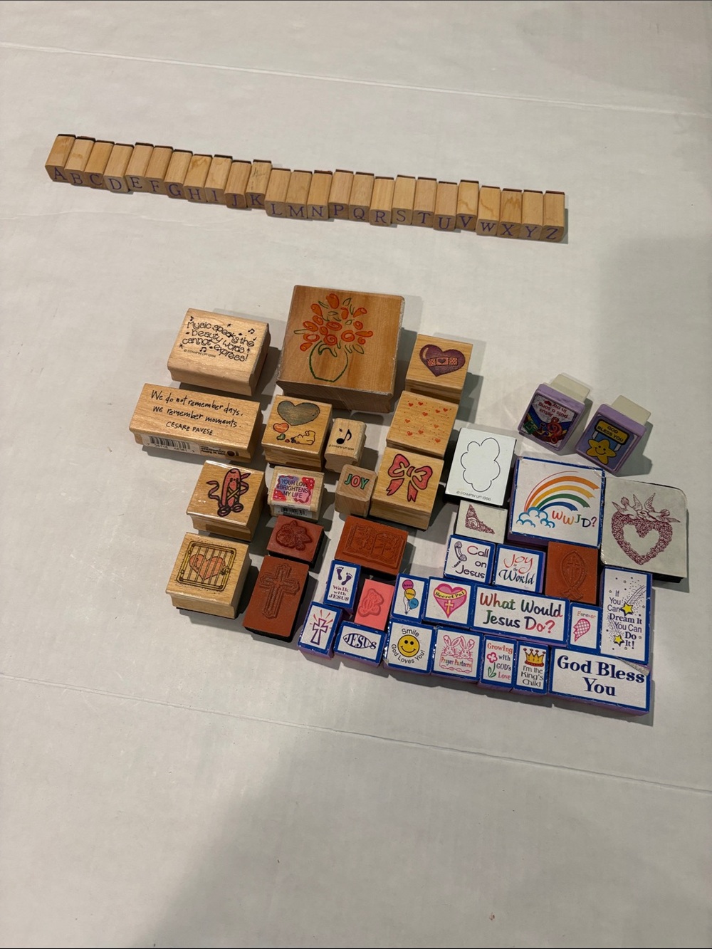 Wooden Alphabet and Decorative Stamp Set - Natural Wood used condition